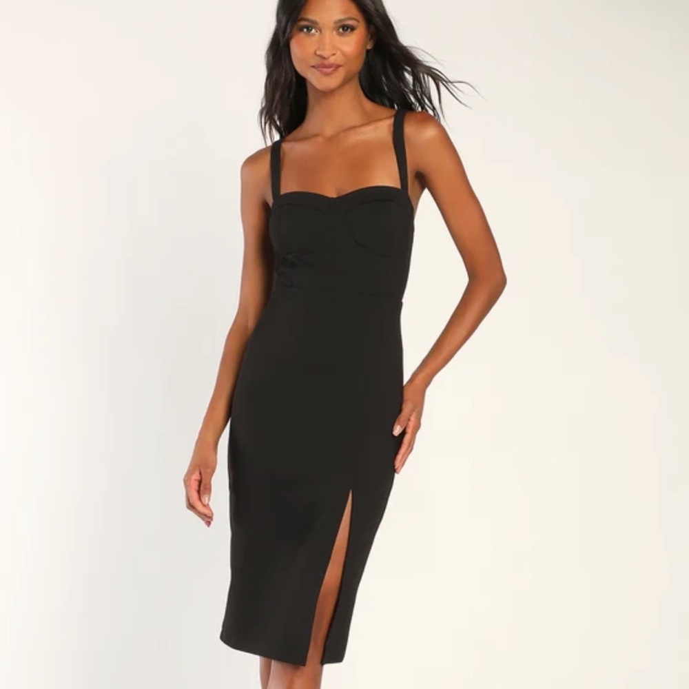 LULUS SZ S BRAND NEW Soiree Style Black Sleeveless Bustier Bodycon Midi Dress